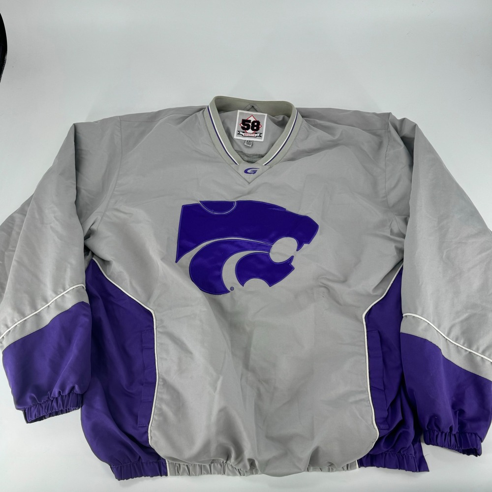 Kansas State Wildcats 58‎ Sports Pullover Jacket XL Men Purple Grey V-Neck